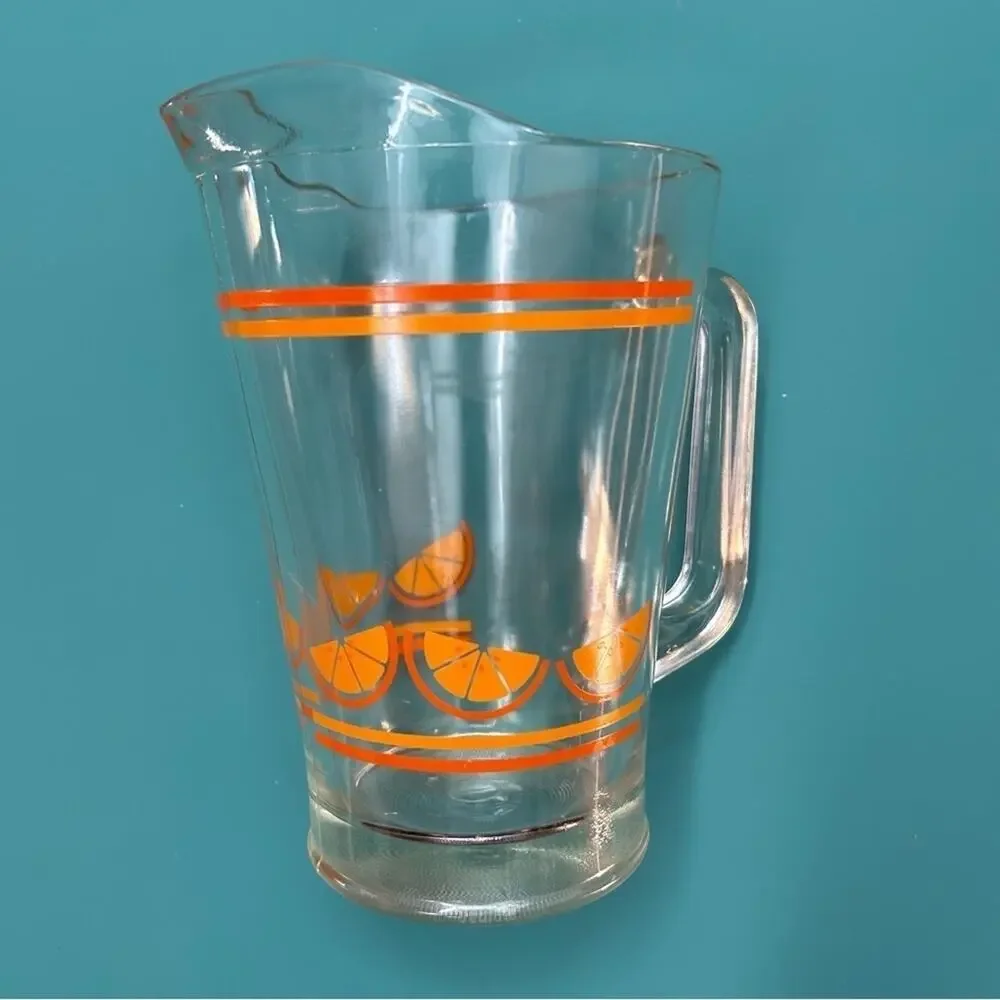 Vintage Clear Glass Pitcher with Orange Slice Design